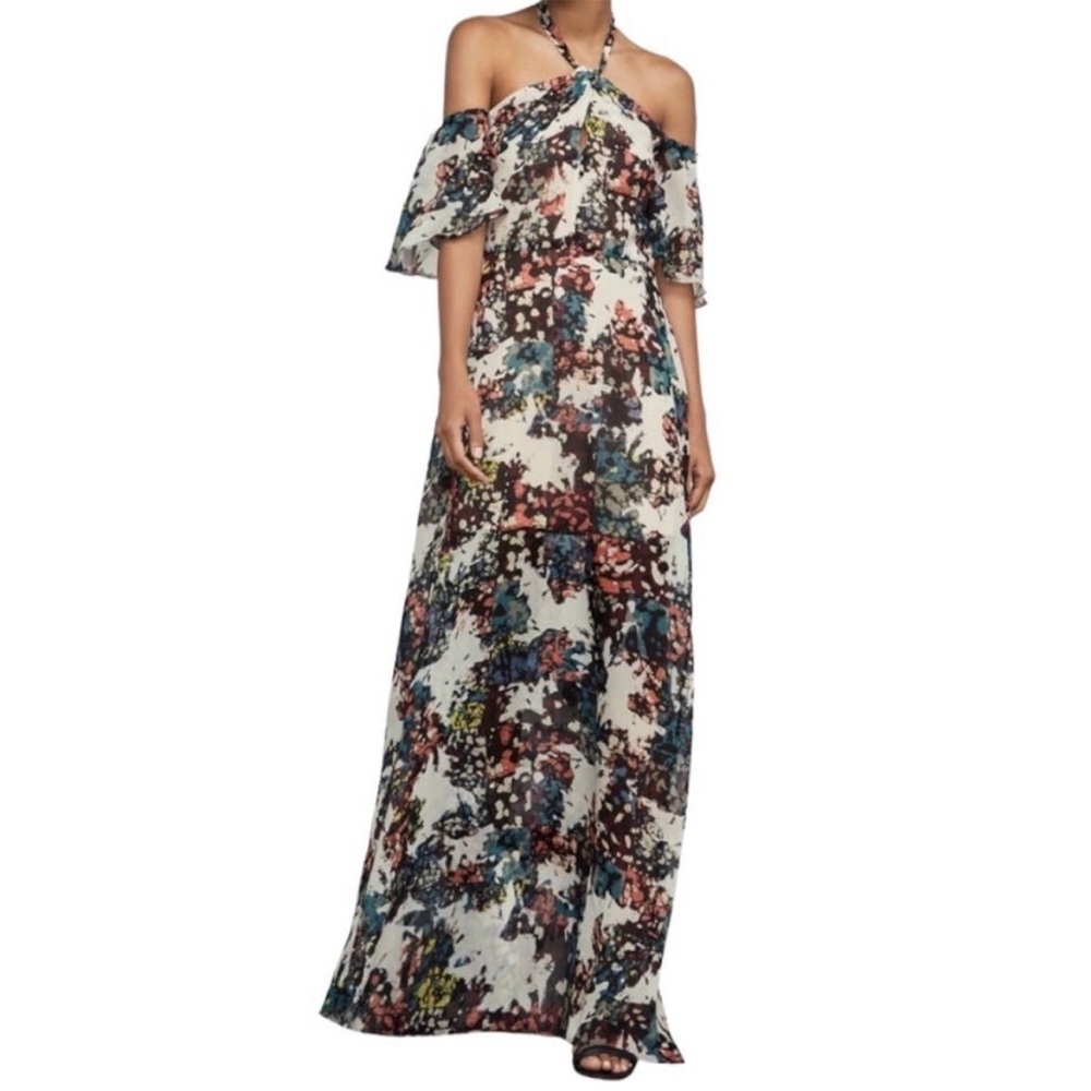 Off-Shoulder Floral Print Maxi Dress in Multi